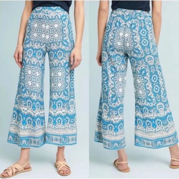 Anthropologie 12 blue boho Wide Leg Crop Pants - Picture 1 of 4